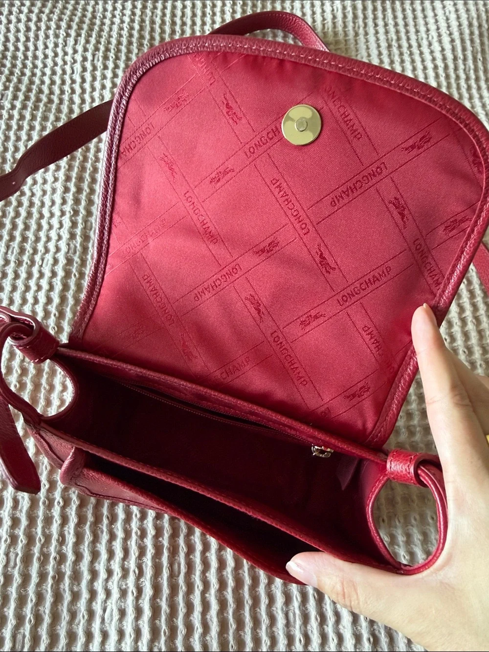 Longchamp Deep Red Pebbled Leather Crossbody Bag - Picture 2 of 10